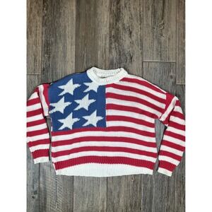 Vintage Havana American Flag Knit Sweater Patriotic Pullover Crewneck Size Small